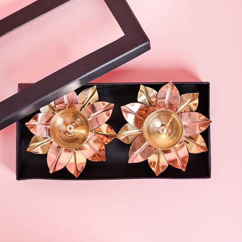 Samskara Home Kusum Metal Diyas (Set Of 2)